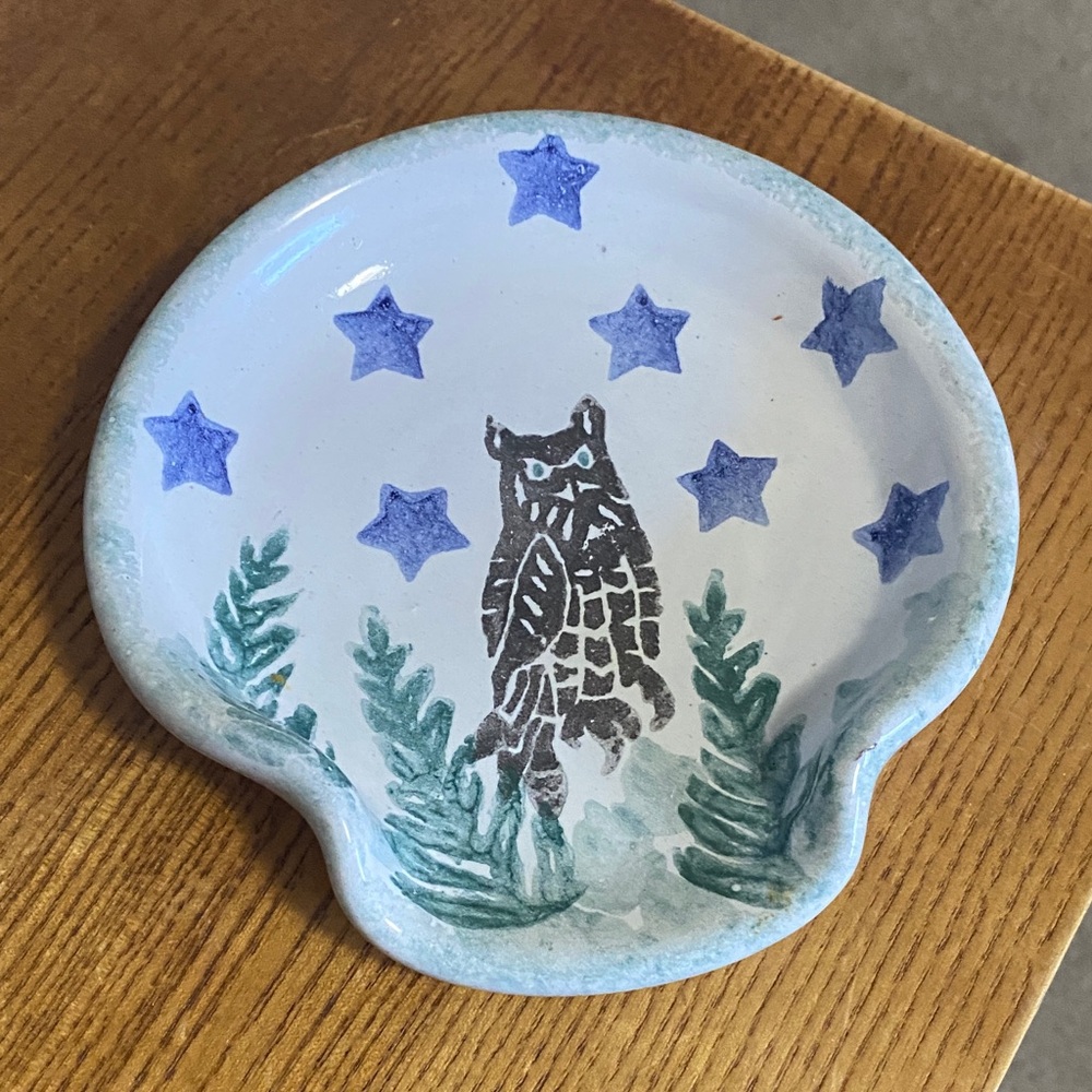 Handcrafted Owl and Stars Ceramic Dish